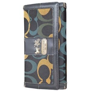 Rare Vintage Coach Signature C Multi-Color Tri-Fold Wallet Black Teal Gold